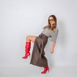 Plaid Slit Skirt - fustă lungă carouri damă tip wrap