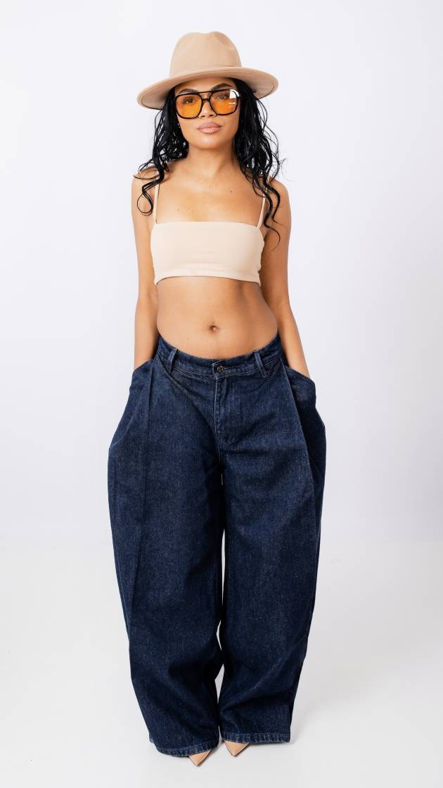 Barrel Jeans Structured Fit - blugi damă talie medie, vedere frontală