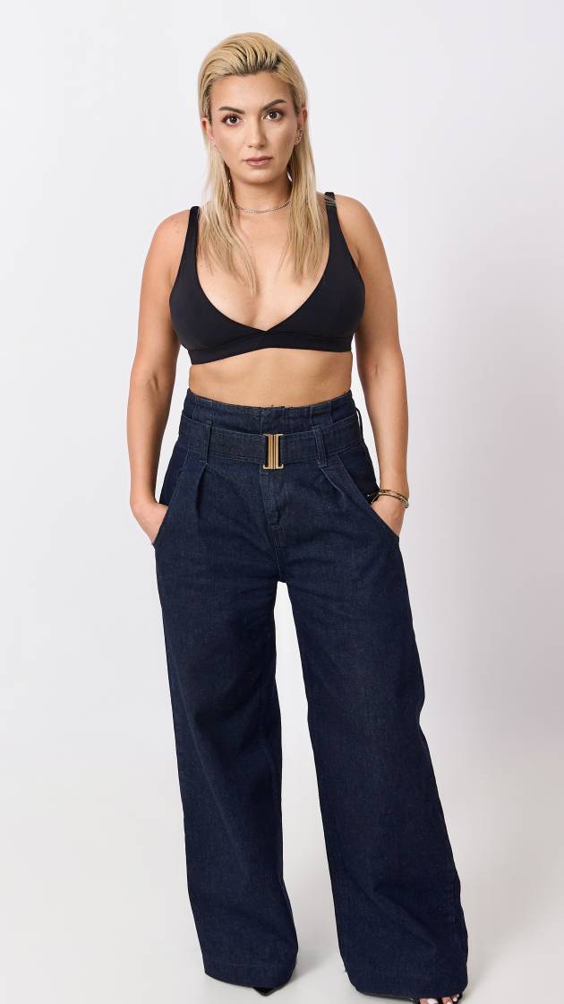 Belt Jeans High Waist Fit - blugi damă talie înaltă cu curea integrată